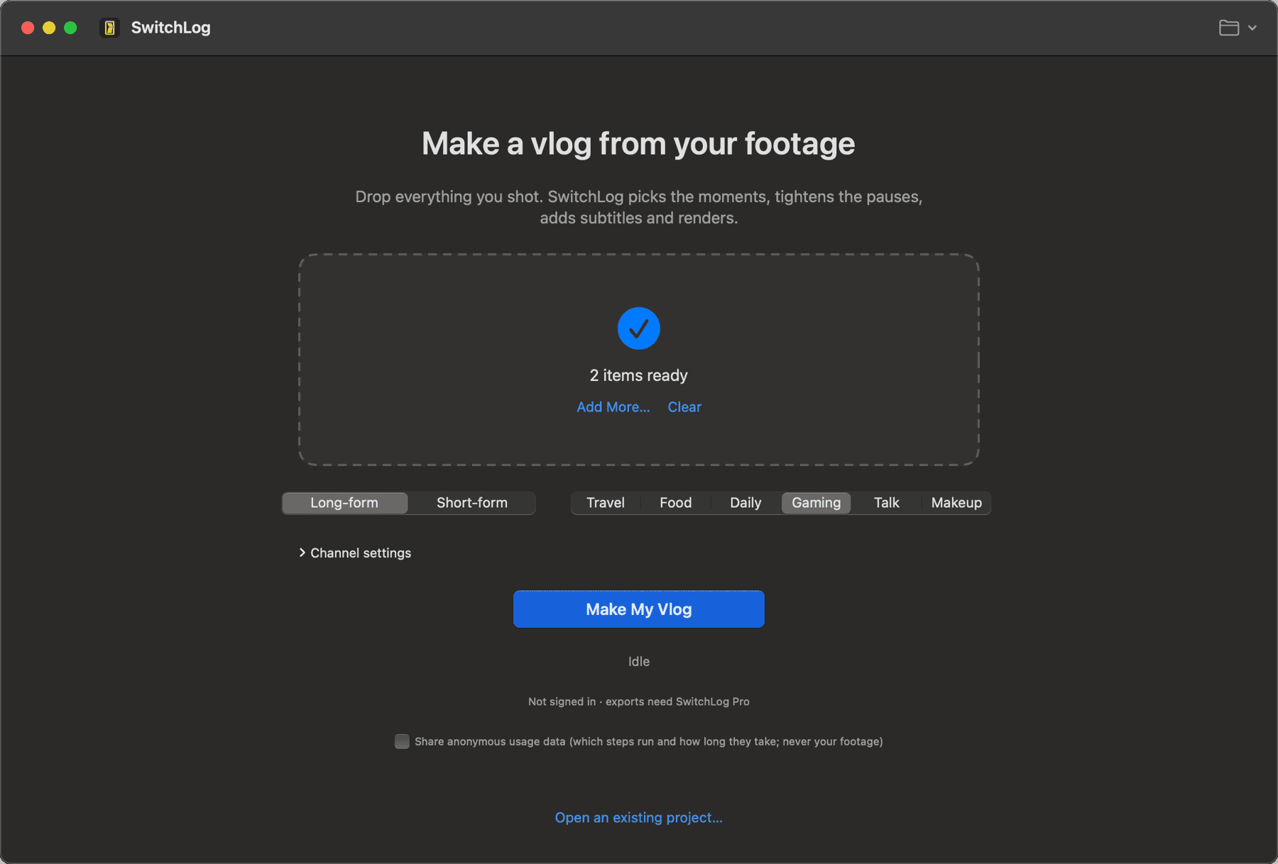Quick Start: drop, pick a format and a genre, press